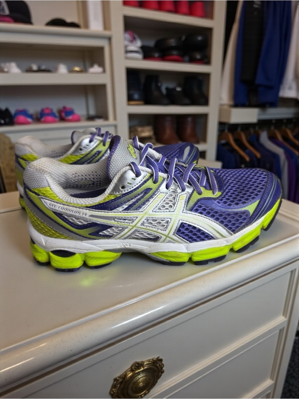 ASICS Gel Cumulus 14 Women Purple Lime Green Running Shoes Sneakers Size 7 T296N
